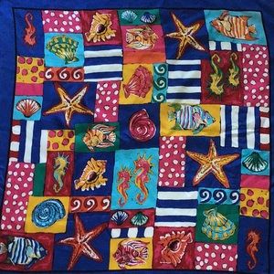 Talbots nautical marine fish silk scarf